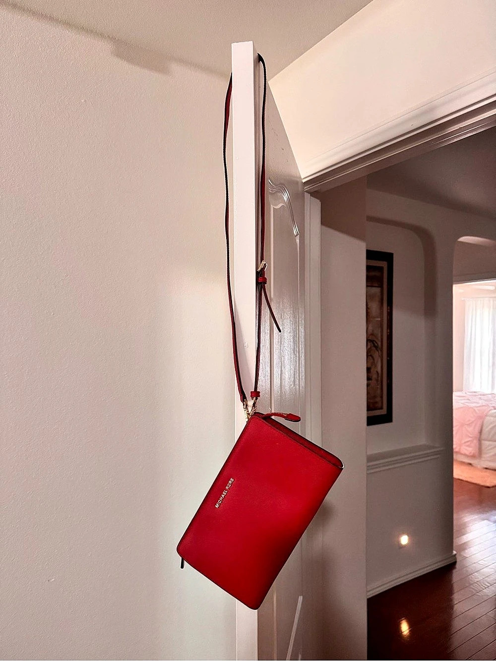 Michael Kors Jet Set Travel Saffiano Leather Smartphone Crossbody Bag Red